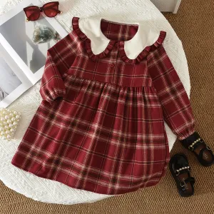 Kids Girls Fashion Casual Spring And Autumn Plaid Lap Long Sleeve Dress