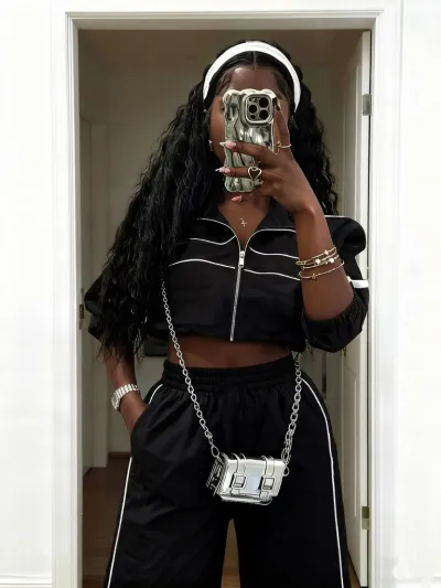 Women'S Fashion Casual Autumn Lapel Long-Sleeve Zipper Drawstring Jacket Pocket Wide Leg Pants Two-Piece Set