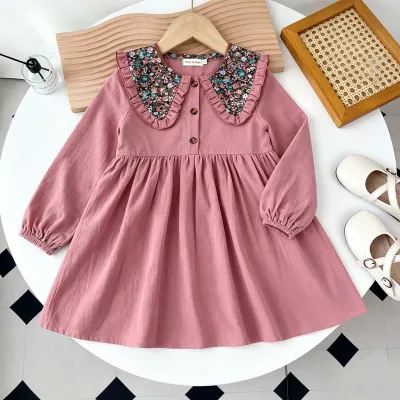 Kids Girl'S Fashion Spring And Autumn Doll Collar Long Sleeve Dress