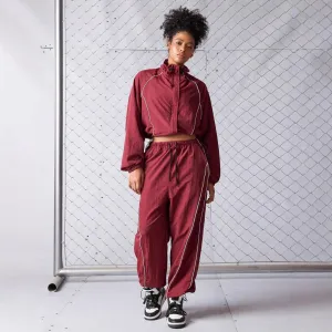 Women'S Fashion Casual Autumn Contrast Drawstring Lapel Long-Sleeve Coat Pants Two-Piece Set