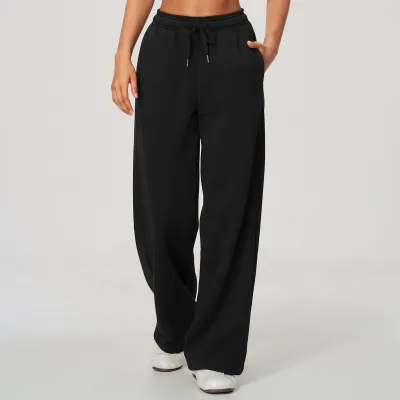 Women Fashion Casual Autumn And Winter Warm Solid Color High Waist Loose Sports Pants