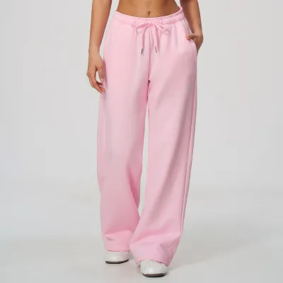 Women Fashion Casual Autumn And Winter Warm Solid Color High Waist Loose Sports Pants