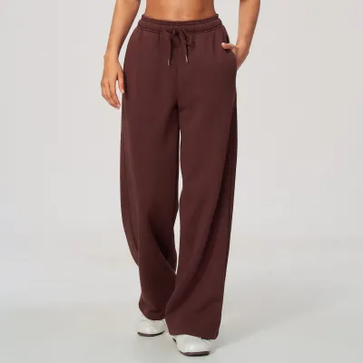 Women Fashion Casual Autumn And Winter Warm Solid Color High Waist Loose Sports Pants