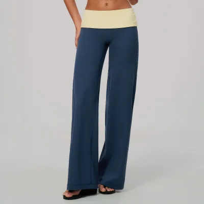 Women Fashion Casual Color Contrast High Waist Loose Yoga Pants