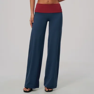 Women Fashion Casual Color Contrast High Waist Loose Yoga Pants