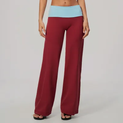Women Fashion Casual Color Contrast High Waist Loose Yoga Pants