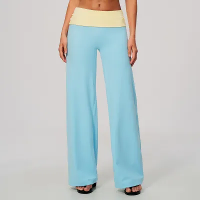 Women Fashion Casual Color Contrast High Waist Loose Yoga Pants