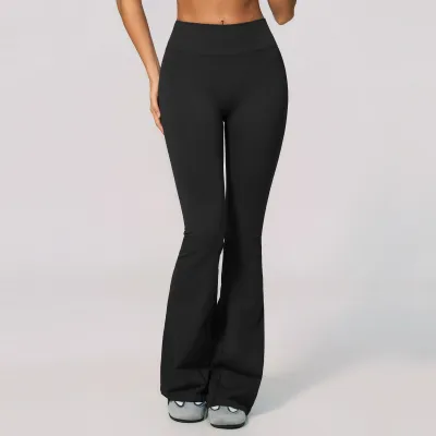 Women Fashion Casual Solid Color Seamless High Waist High Elastic Sports Yoga Flared Pants