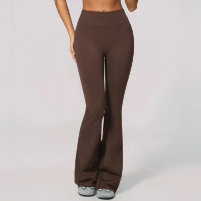 Women Fashion Casual Solid Color Seamless High Waist High Elastic Sports Yoga Flared Pants