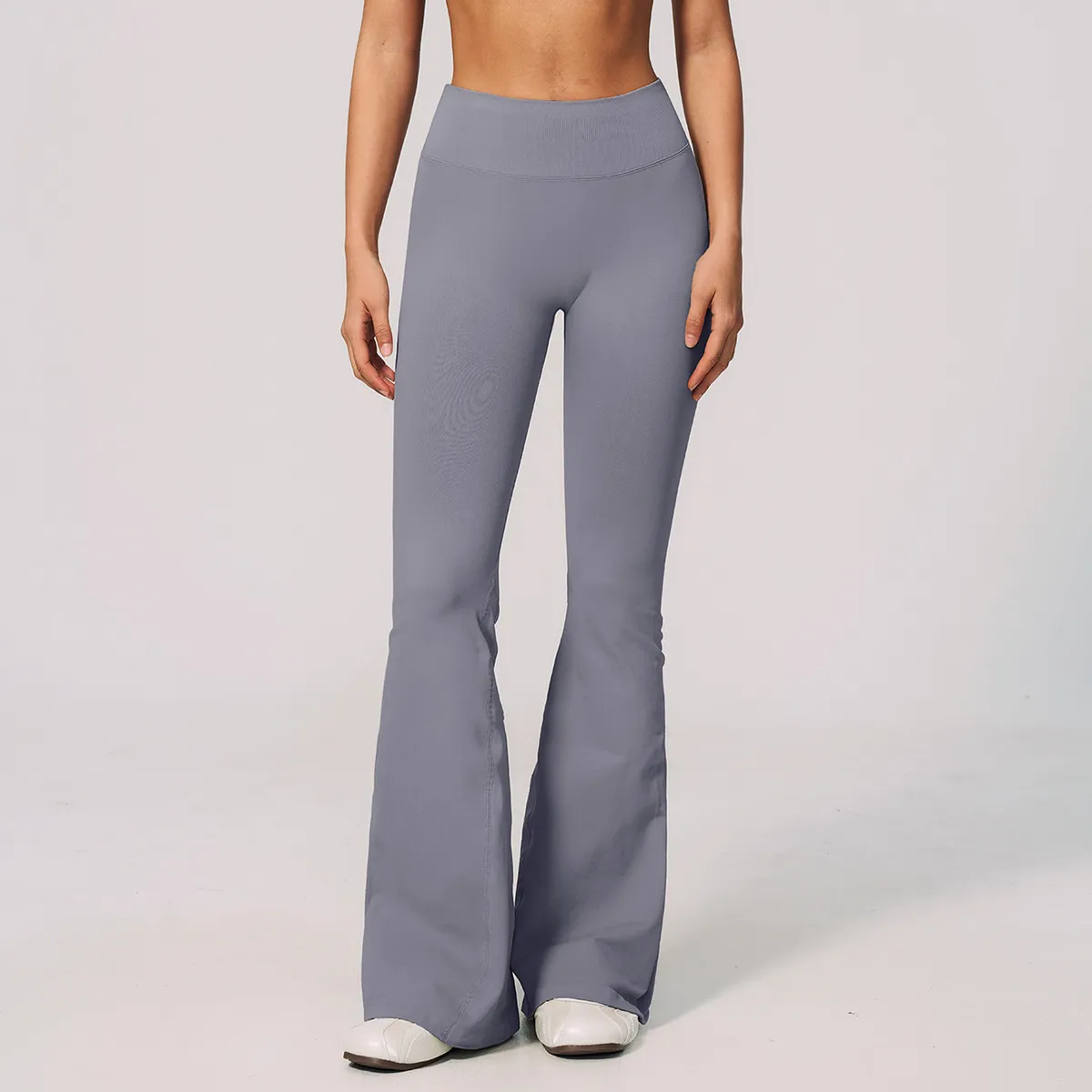 Women Fashion Casual Solid Color Seamless High Waist High Elastic Sports Yoga Flared Pants