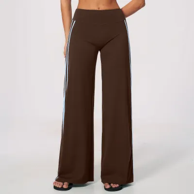 Women Fashion Casual Contrast Color Naked High Waist Quick-Drying Wide-Leg Sports Pants