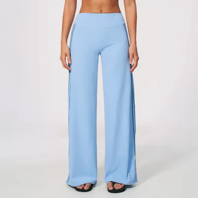 Women Fashion Casual Contrast Color Naked High Waist Quick-Drying Wide-Leg Sports Pants