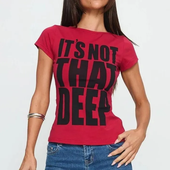 Women Fashion Casual Letter Print Slim-Fit Short-Sleeve T-Shirt