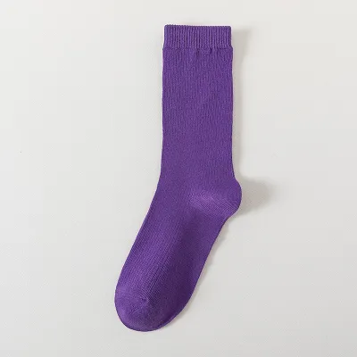 Fashion Simple Solid Color Cotton Mid-Tube Socks