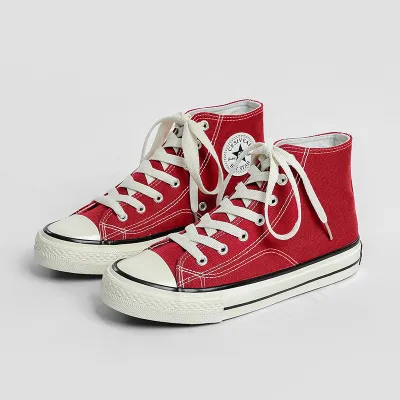 Women Fashion Casual Retro Solid Color Round-Toe High-Top Canvas Sneakers