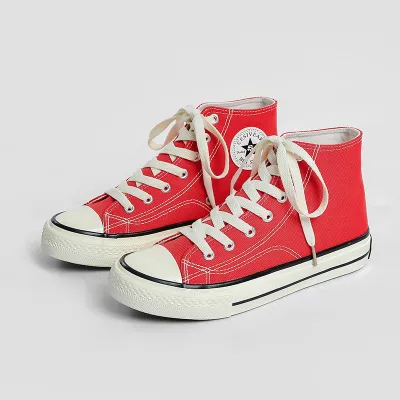 Women Fashion Casual Retro Solid Color Round-Toe High-Top Canvas Sneakers