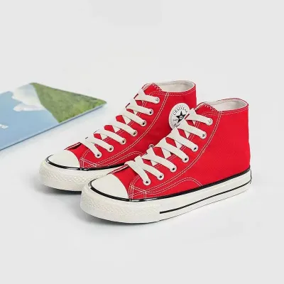 Women Fashion Casual Retro Solid Color Round-Toe High-Top Canvas Sneakers
