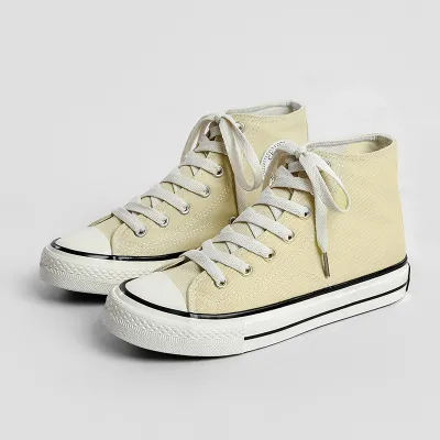 Women Fashion Casual Retro Solid Color Round-Toe High-Top Canvas Sneakers