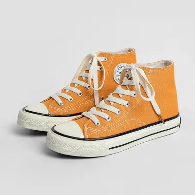 Women Fashion Casual Retro Solid Color Round-Toe High-Top Canvas Sneakers