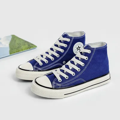 Women Fashion Casual Retro Solid Color Round-Toe High-Top Canvas Sneakers