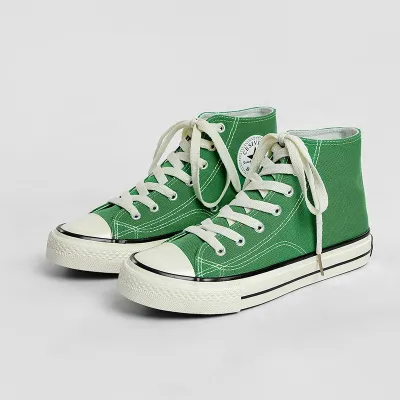 Women Fashion Casual Retro Solid Color Round-Toe High-Top Canvas Sneakers