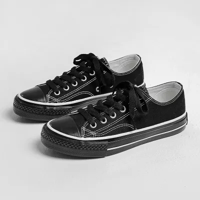 Women Fashion Casual Simple Retro Solid Color Lace-Up Low-Top Flat Canvas Sneakers