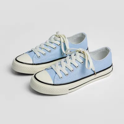 Women Fashion Casual Simple Retro Solid Color Lace-Up Low-Top Flat Canvas Sneakers
