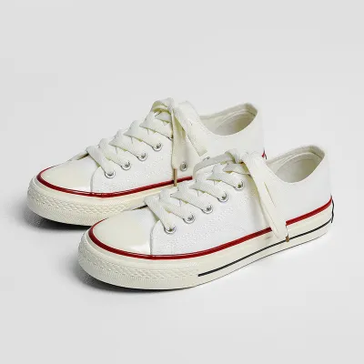 Women Fashion Casual Simple Retro Solid Color Lace-Up Low-Top Flat Canvas Sneakers