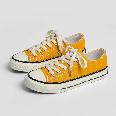 Women Fashion Casual Simple Retro Solid Color Lace-Up Low-Top Flat Canvas Sneakers