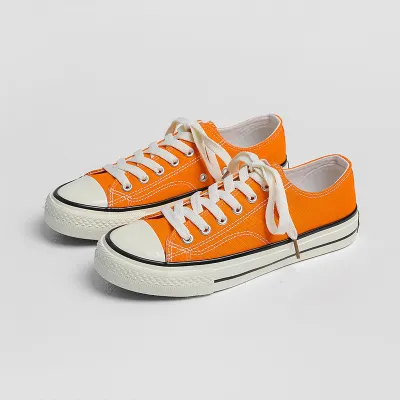 Women Fashion Casual Simple Retro Solid Color Lace-Up Low-Top Flat Canvas Sneakers
