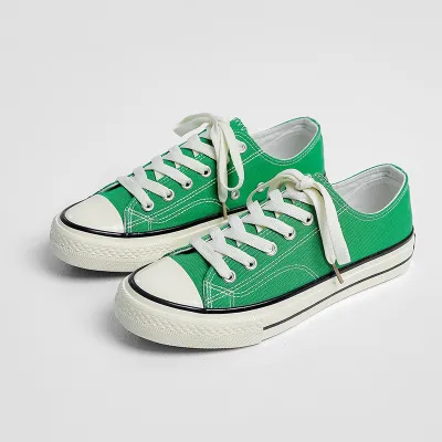 Women Fashion Casual Simple Retro Solid Color Lace-Up Low-Top Flat Canvas Sneakers
