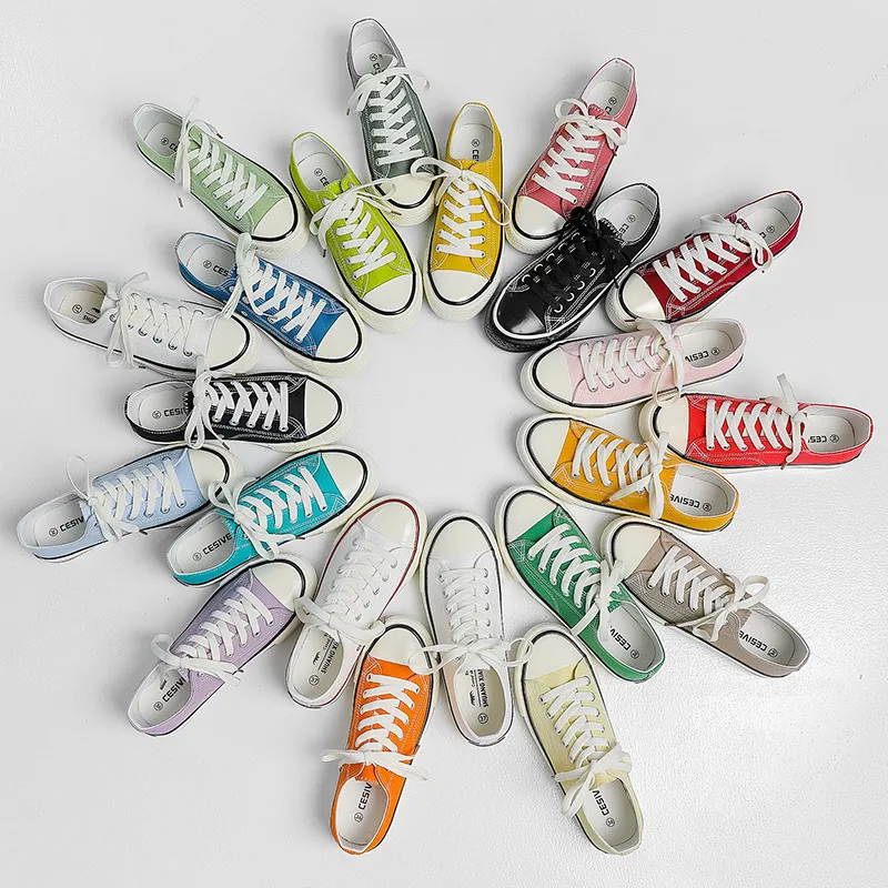 Women Fashion Casual Simple Retro Solid Color Lace-Up Low-Top Flat Canvas Sneakers