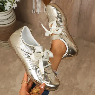 Women Fashion Casual Casual Round-Toe Lace-Up Flat Sneakers