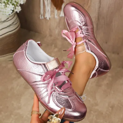 Women Fashion Casual Casual Round-Toe Lace-Up Flat Sneakers