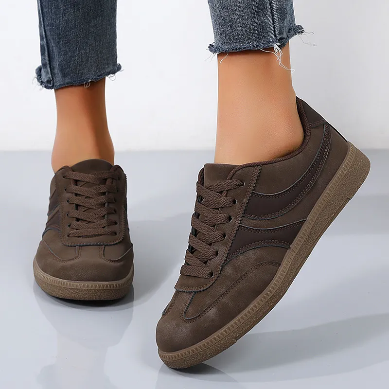 Women'S Fashion Casual Retro Color Contrast Lace-Up Flat Sneakers