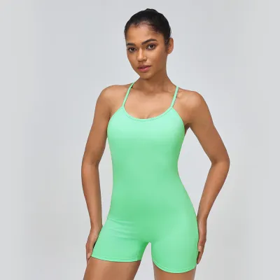 Women Fashion Sexy Solid Color Sleeveless Backless Sports Yoga Tight Rompers