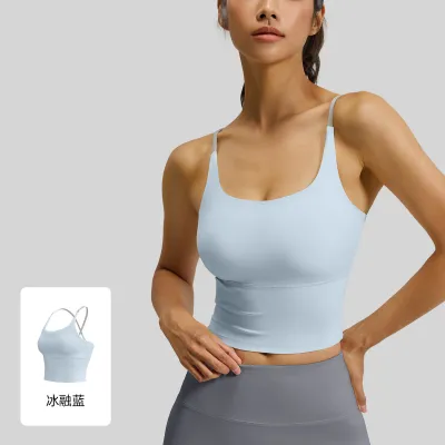 Women Fashion Solid Color Naked High Elastic Shockproof Yoga Sports Bra