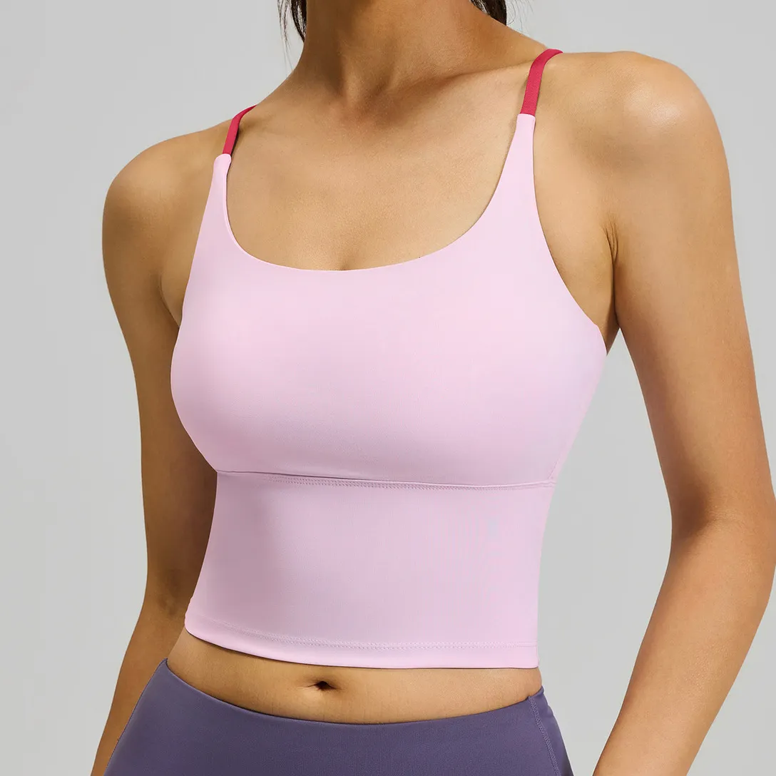 Women Fashion Solid Color Naked High Elastic Shockproof Yoga Sports Bra
