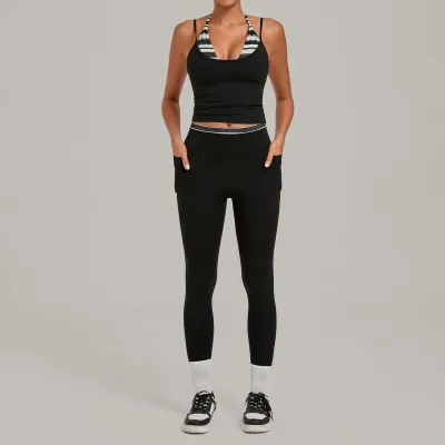 Women Fashion Printed Stitching Fake Two-Piece Halter-Neck Camisole Leggings Quick-Drying Yoga Sports Two-Piece Set