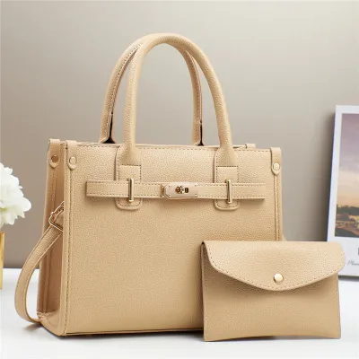 Women Fashion Casual Solid Color Large Capacity Handbag Bag Two-Piece Bag Set