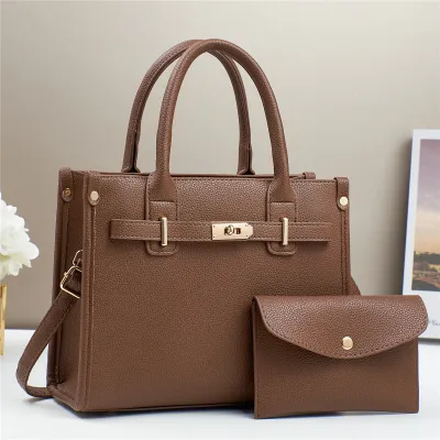 Women Fashion Casual Solid Color Large Capacity Handbag Bag Two-Piece Bag Set