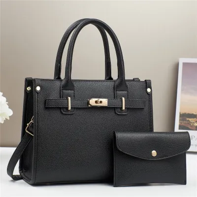 Women Fashion Casual Solid Color Large Capacity Handbag Bag Two-Piece Bag Set