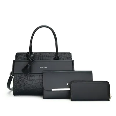 Women Fashion Casual Solid Color Pattern Large Capacity Handbag Three-Piece Bag Set