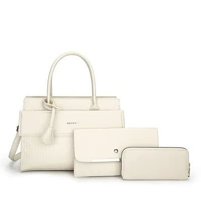Women Fashion Casual Solid Color Pattern Large Capacity Handbag Three-Piece Bag Set