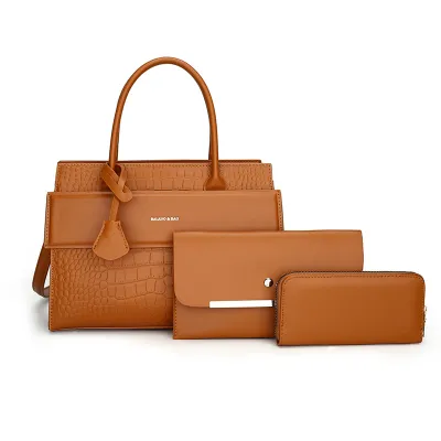 Women Fashion Casual Solid Color Pattern Large Capacity Handbag Three-Piece Bag Set