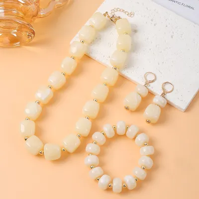 Women Fashion Multicolor Resin Sugar Beaded Necklace Bracelet Earrings Jewelry Set