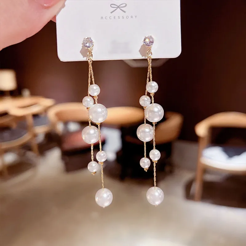 Women's Temperament Pearl Tassel Alloy Earrings