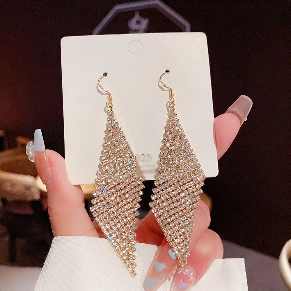 Exaggerated Geometric Rhinestone Alloy Drop Earrings for Women