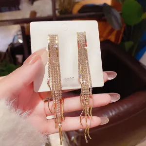 Exaggerated Rhinestone Decor Alloy Tassel Earrings for Women