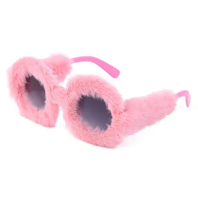 Women Unique Round Frame Plush All Inclusive Sunglasses